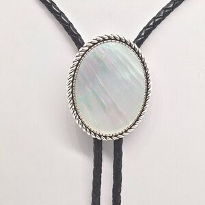 Mother of Pearl Silver Bolo Tie Necklace - Black